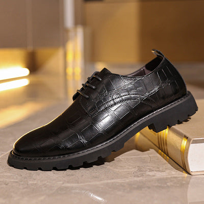 Men’s Dress Shoes – Leather – Oxford Style – Embossed Texture – Lace-Up Formal Fit