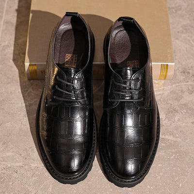 Men’s Dress Shoes – Leather – Oxford Style – Embossed Texture – Lace-Up Formal Fit
