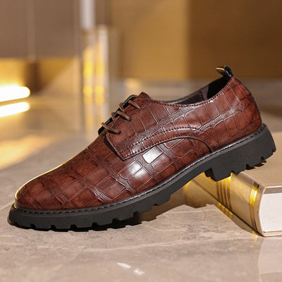 Men’s Dress Shoes – Leather – Oxford Style – Embossed Texture – Lace-Up Formal Fit