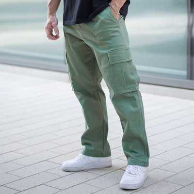 Men's Cargo Pants - Loose Fit - Straight Leg - Utility Pockets - Cotton Blend Casual Wear