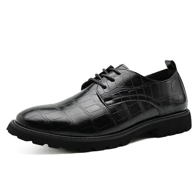 Men’s Dress Shoes – Leather – Oxford Style – Embossed Texture – Lace-Up Formal Fit