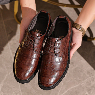Men’s Dress Shoes – Leather – Oxford Style – Embossed Texture – Lace-Up Formal Fit