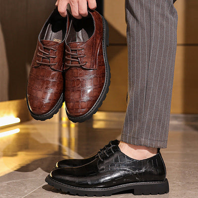 Men’s Dress Shoes – Leather – Oxford Style – Embossed Texture – Lace-Up Formal Fit