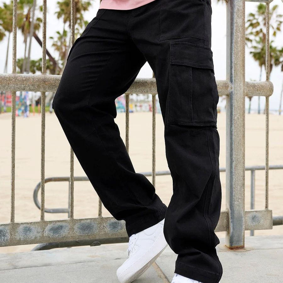 Men's Cargo Pants - Loose Fit - Straight Leg - Utility Pockets - Cotton Blend Casual Wear