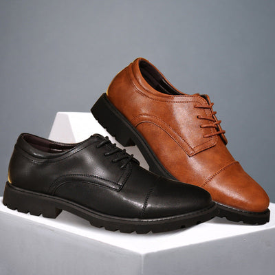 Men’s Derby Shoes – Leather – Cap Toe – Formal Fit – Rubber Sole – Business Dress
