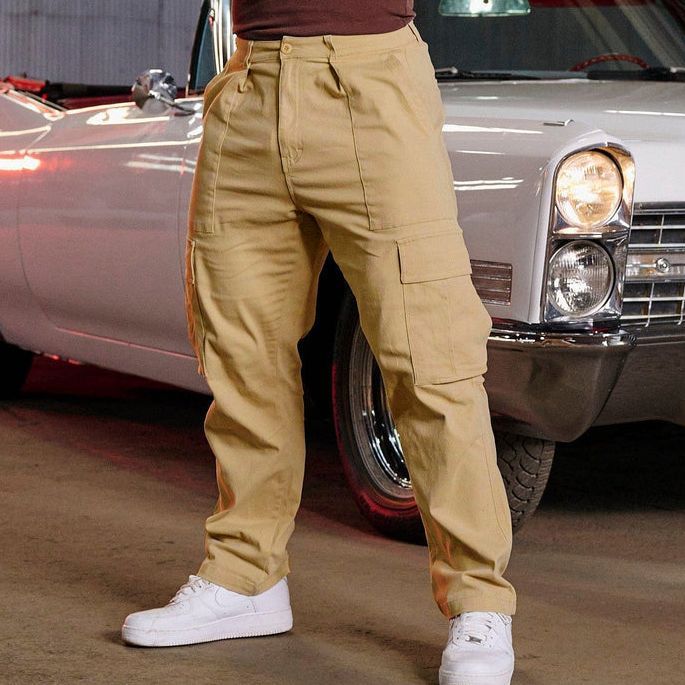 Men's Cargo Pants - Loose Fit - Straight Leg - Utility Pockets - Cotton Blend Casual Wear