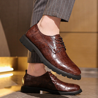 Men’s Dress Shoes – Leather – Oxford Style – Embossed Texture – Lace-Up Formal Fit