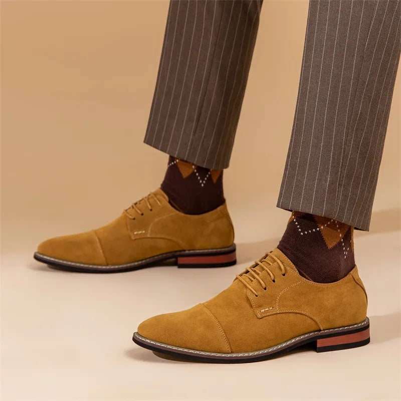 Men’s Oxford Shoes – Suede Upper – Cap Toe – Closed Lacing – Formal Fit