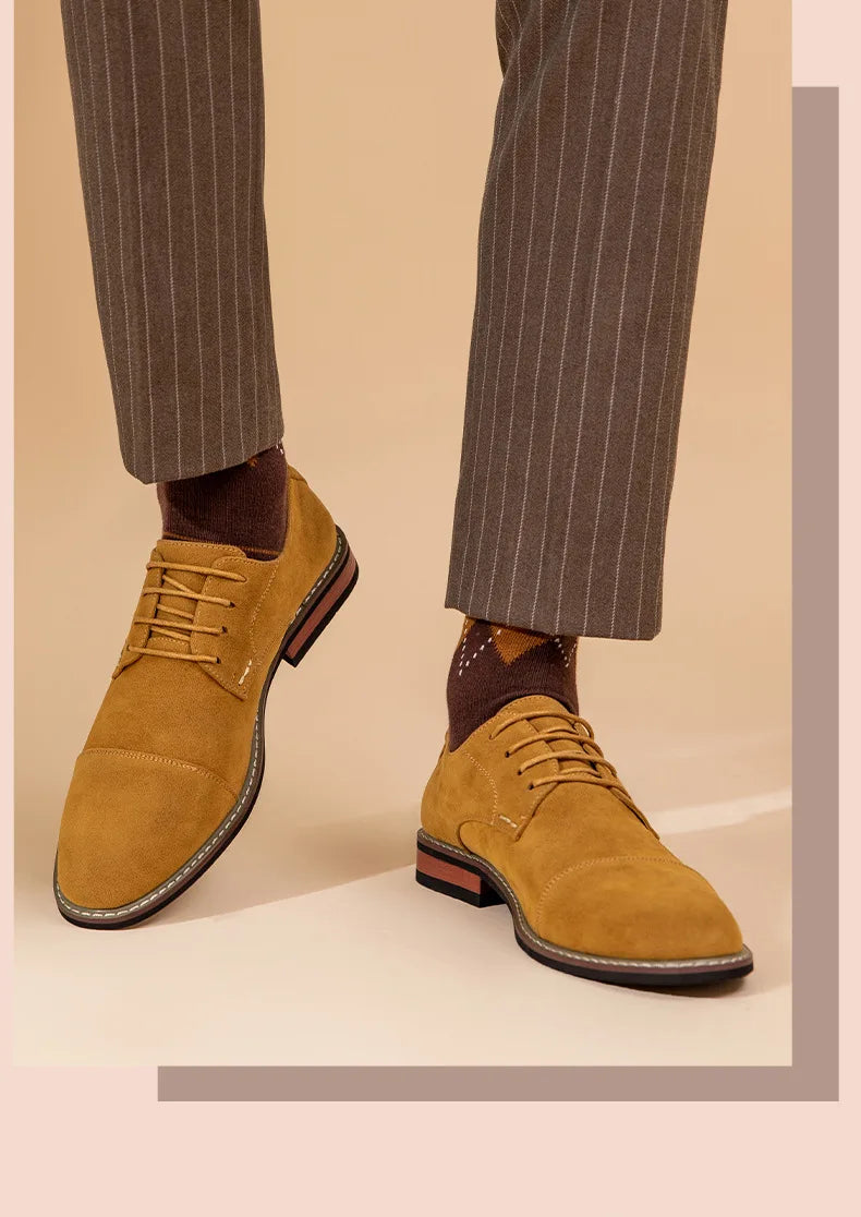 Men’s Oxford Shoes – Suede Upper – Cap Toe – Closed Lacing – Formal Fit