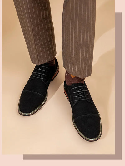 Men’s Oxford Shoes – Suede Upper – Cap Toe – Closed Lacing – Formal Fit