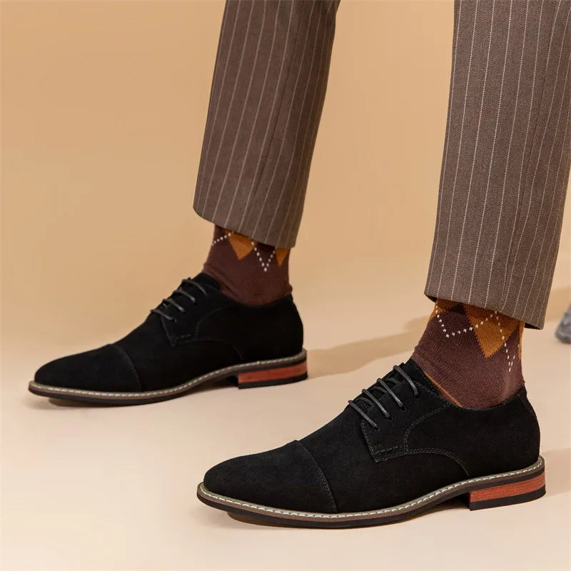 Men’s Oxford Shoes – Suede Upper – Cap Toe – Closed Lacing – Formal Fit